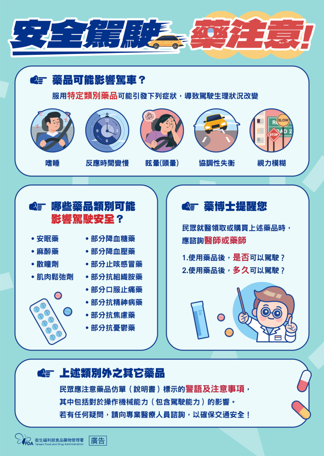 安全駕駛，藥注意